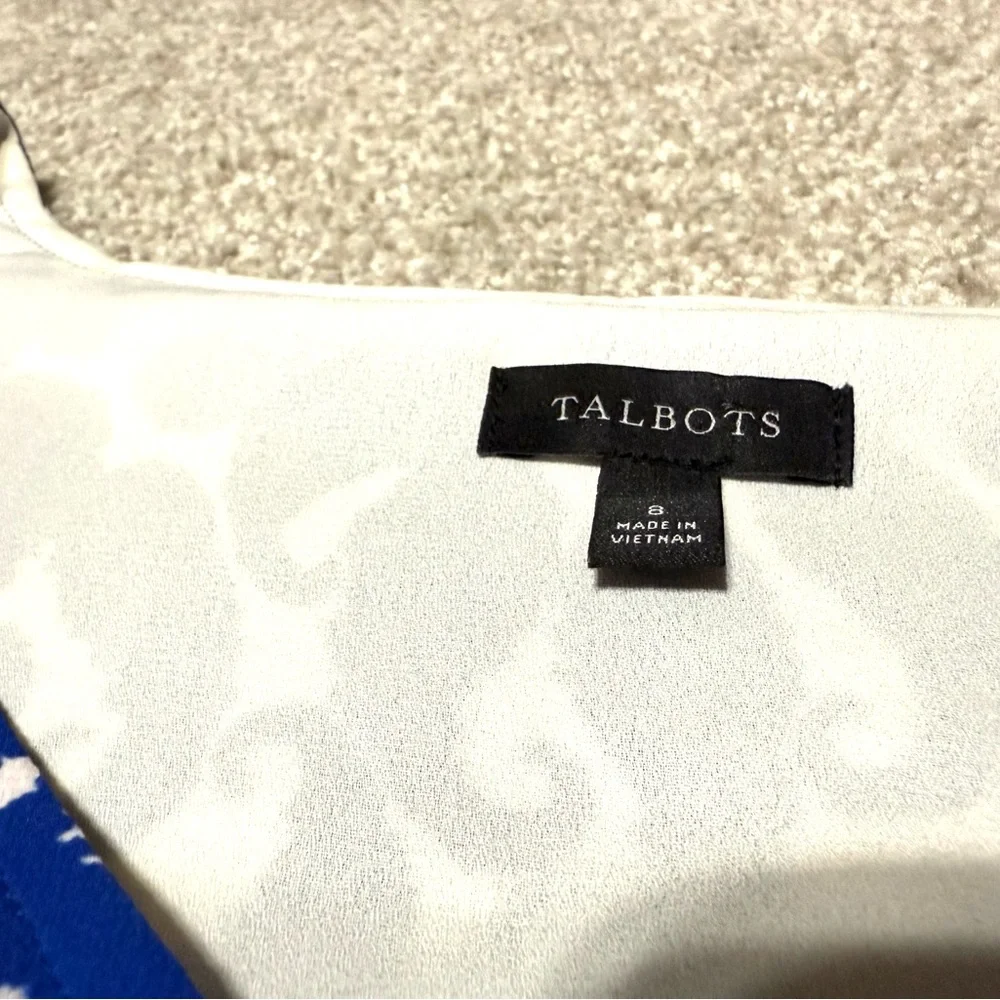 Talbots Size 8 Blue and White Midi Dress Romantic Casual Coastal Butterfly Fairy - Picture 8 of 11